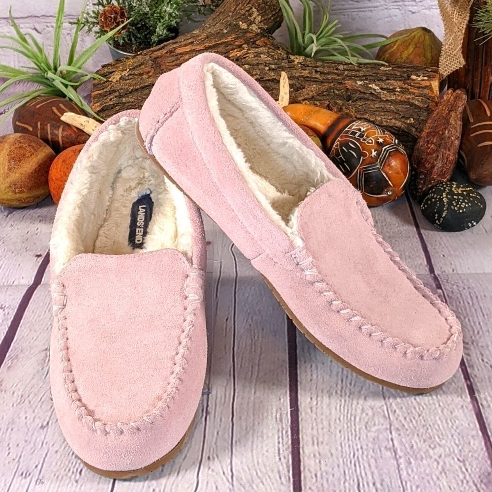 Lands End Suede Leather Moccasin Slippers
